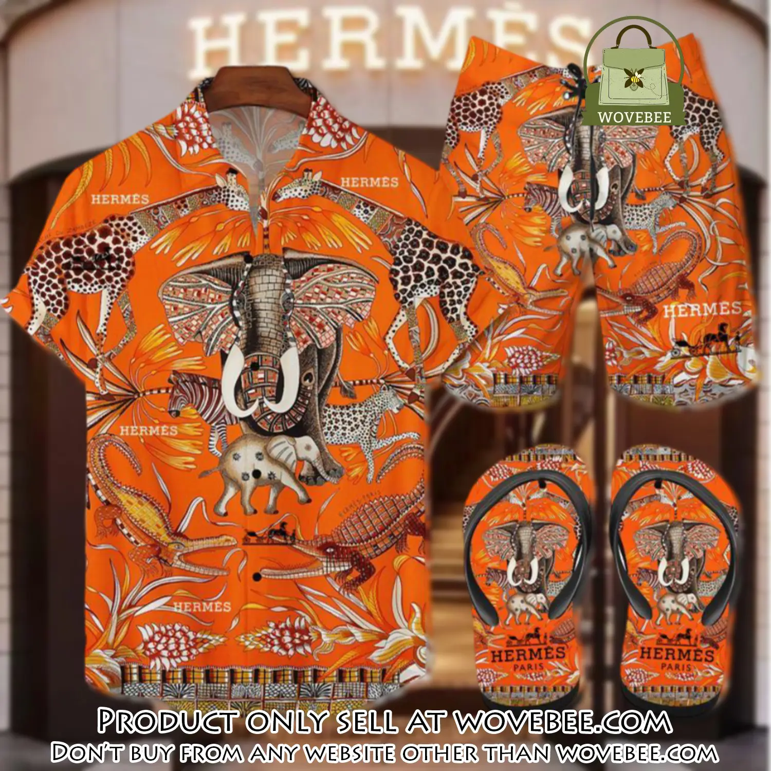 Hermes flip flops and combo hawaii shirt shorts luxury brand summer outfit hsf085 wvb0454031